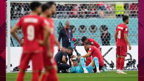 Iran goalkeeper Alireza Beiranvand head injury Taken off on stretcher after colliding with defender