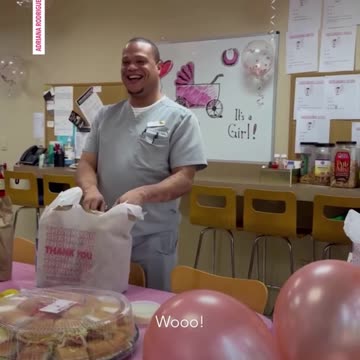 Dad-to-be surprised by colleagues with baby shower