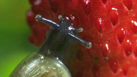 Strawberry and snail. Interesting
