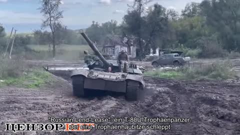 "Russian Lend-Lease": Der Trophäenpanzer T-80U zieht die Trophäenhaubitze MSTA-B
