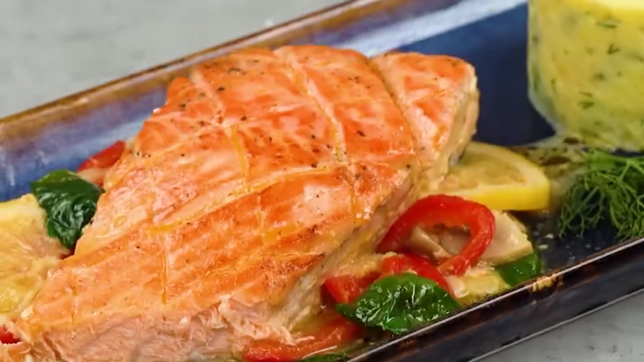 Herb-Crusted Salmon with Spinach Mushroom Medley