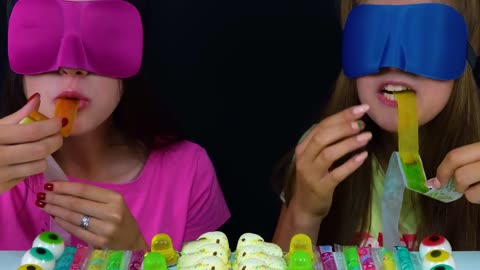 ASMR Candy Race with Closed Eyes (Gummy Eyeballs, Jelly Straws, Peeps Marshmallow)