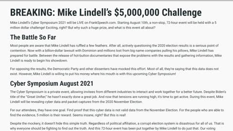 My Pillow's Mike Lindell's Cyber Symposium Coming Up!