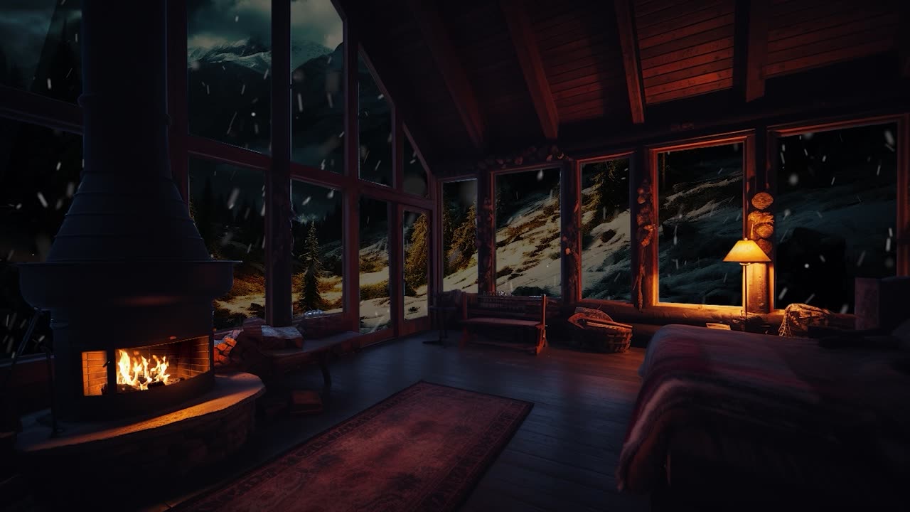 ❄️Cozy Fireplace on a Snowy Mountainside Sleep and Relaxing Sounds🌨️