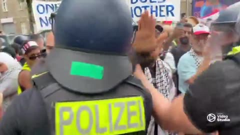 German police teaching a Hamas protester a lesson for throwing the Nazi salute.