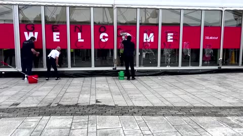 Activists spray 'genocide' on entrance to UK Labour conference
