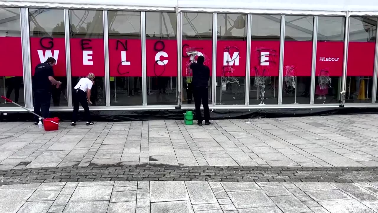 Activists spray 'genocide' on entrance to UK Labour conference
