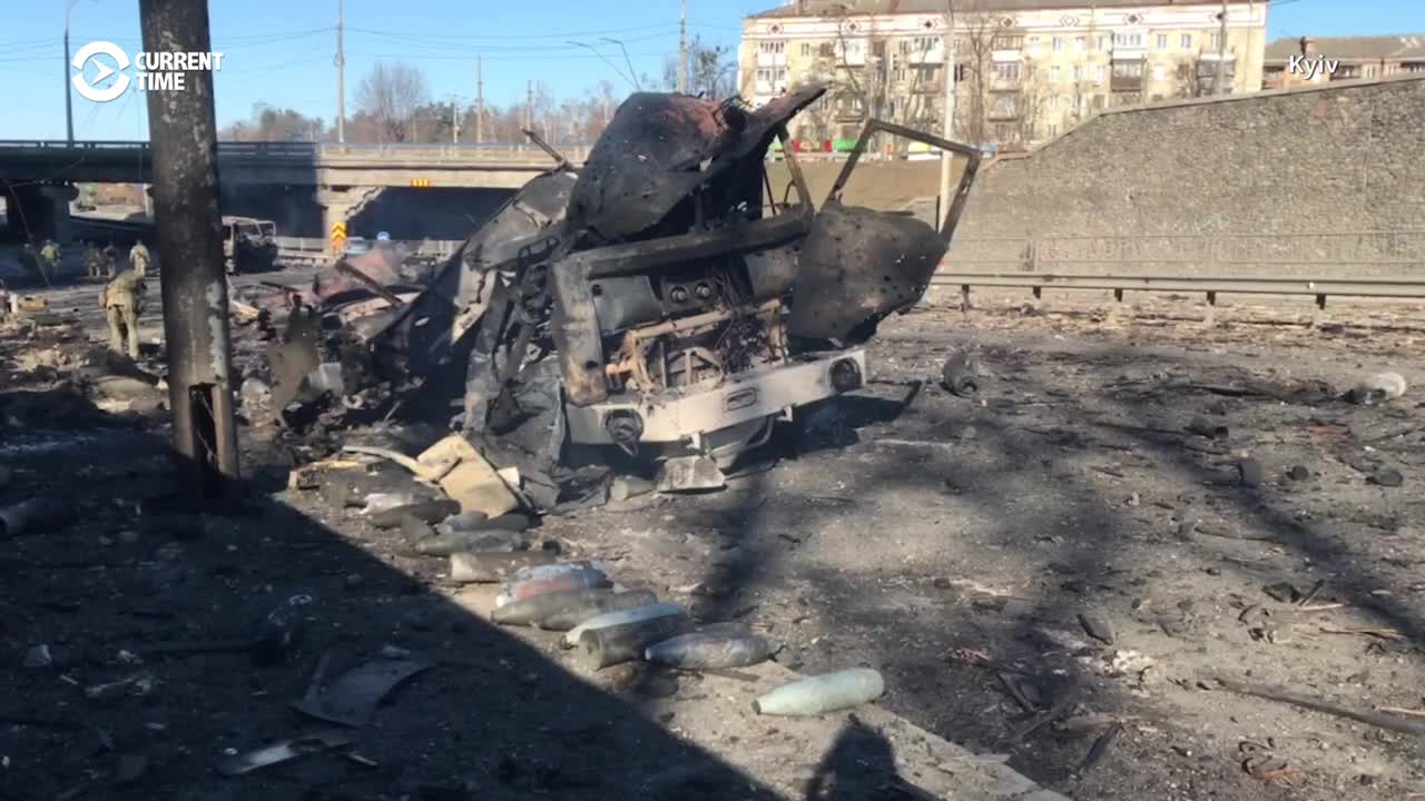 Destroyed Russian Weapons, Smoldering Wreckage Litter Kyiv Streets"