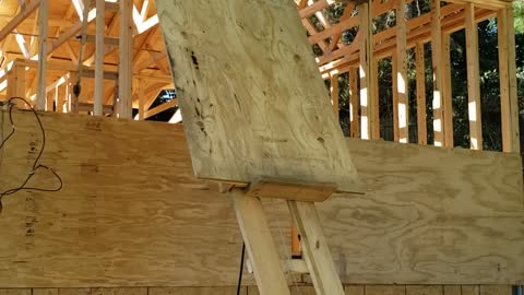 Getting the plywood on the roof.