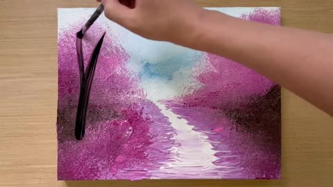 Painting Brilliant Pink Forest _ Acrylic Painting Techniques _ How to Draw Little Red Riding Hood