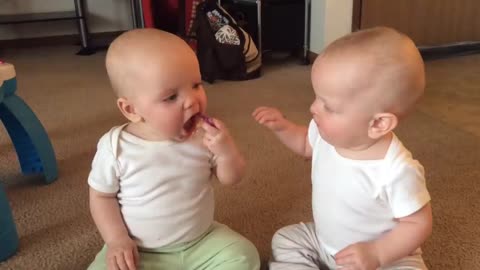 Twin baby girls fight over pacifier