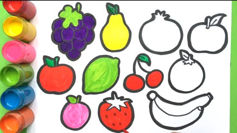 Draw and Color Fruits Vegetables Painting Page