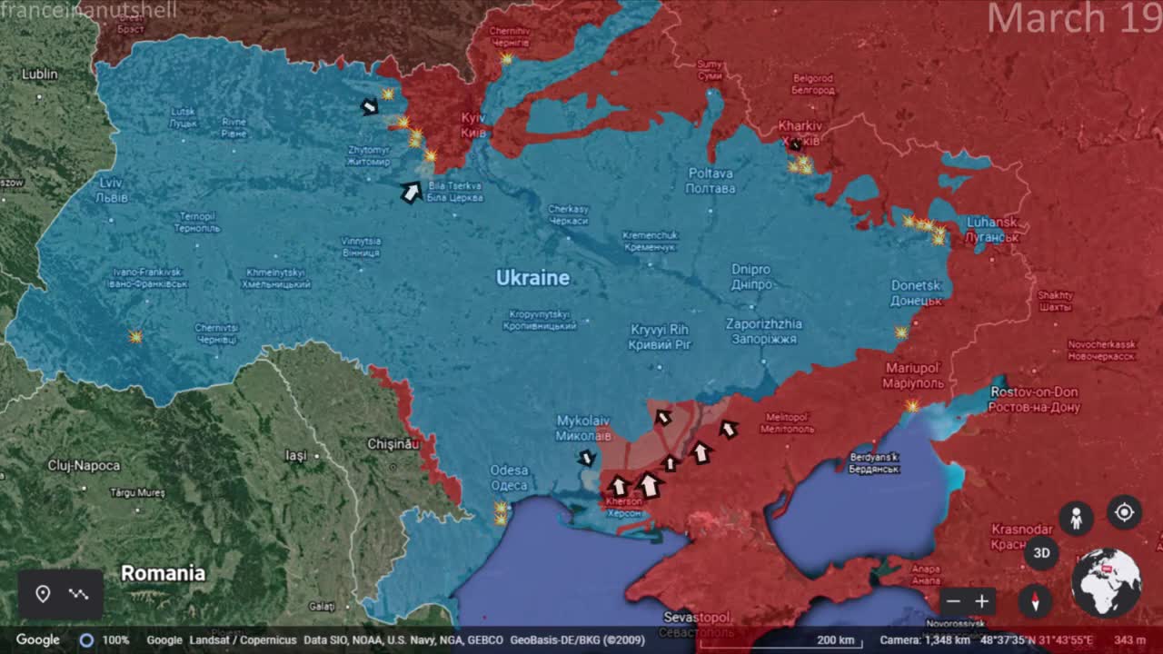 Russo-Ukrainian War March 19 Mapped using Google Earth