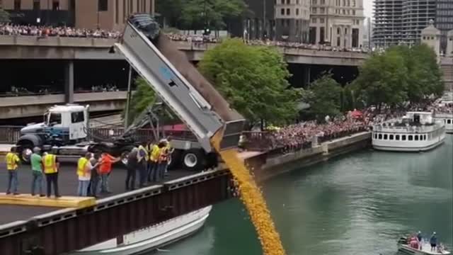 75,000 DUCKS WERE POURED INTO THE CHICAGO RIVER