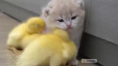 Ducklings Want To Sleep With Kitten So adorable Animal Lovers 2023