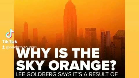 Skyscrapers cover orange cloud os smoke like darken the sky