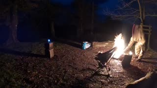 Chilling a campfire. Setting up the camera for a vlog