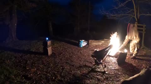 Chilling a campfire. Setting up the camera for a vlog