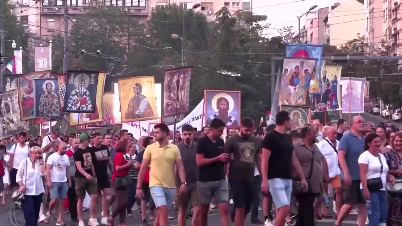 Protesters march against planned Pride event in Serbia