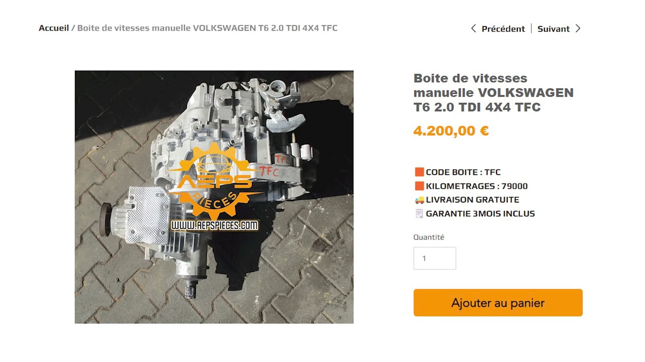 AEPSPIECES.COM - Boite de vitesses manuelle VOLKSWAGEN T6 2.0 TDI 4X4 TFC