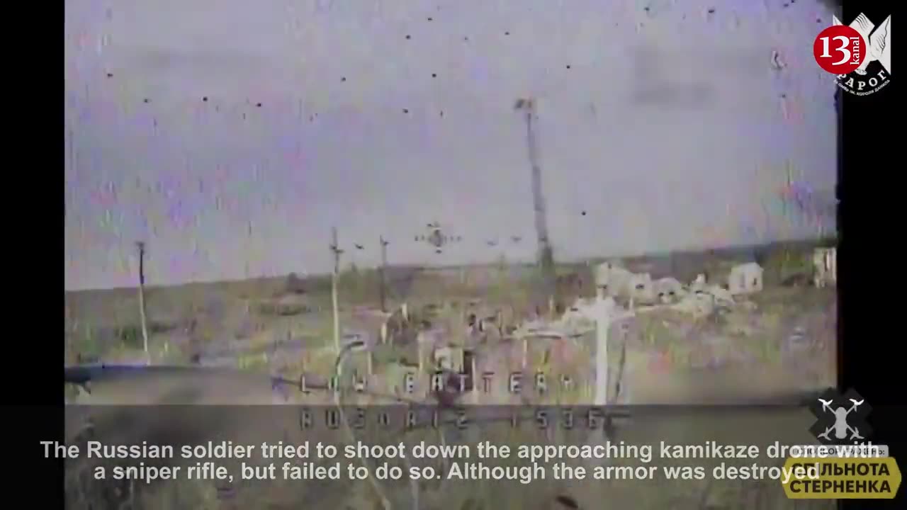 Russian soldiers fails to shoot down a Ukrainian drone that was targeting his trench