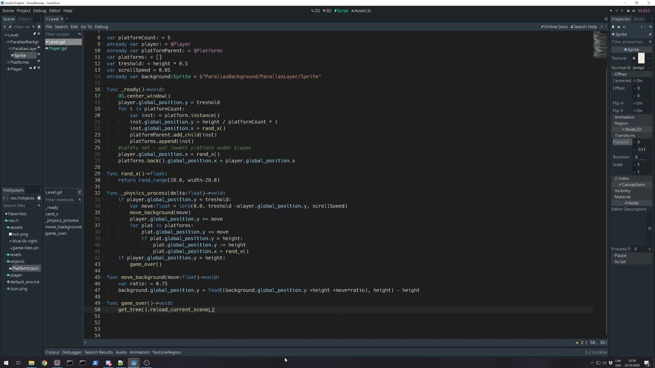 Doodle jump clone (no camera endless runner) in Godot