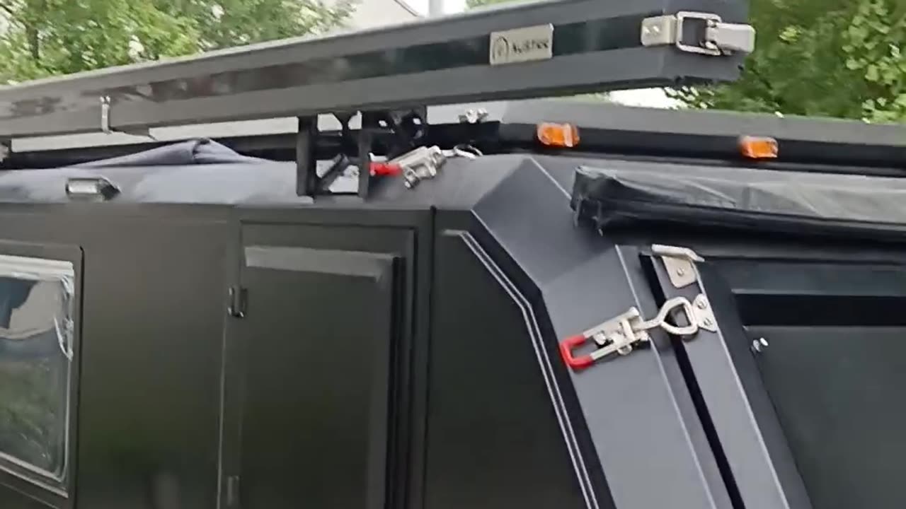 Unique matte black custom off grid pop up camper trailer shorts