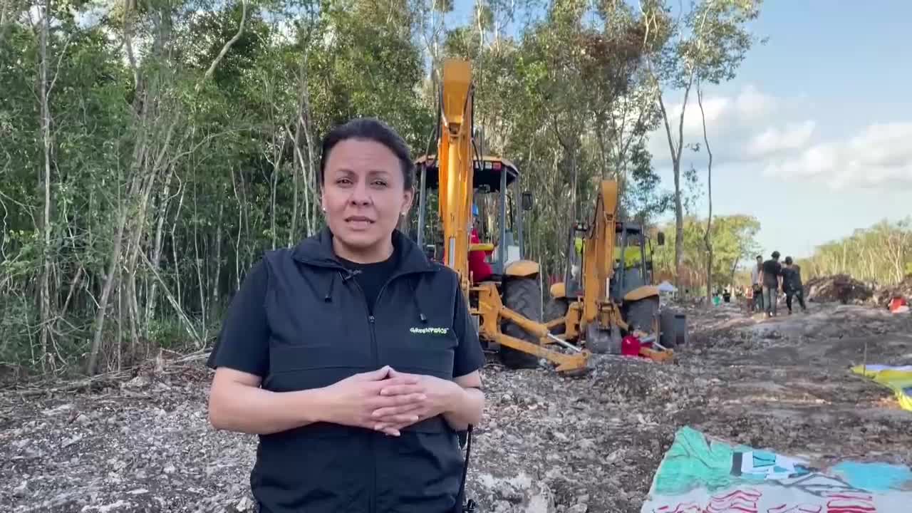 Activistas de Greenpeace protestan para impedir construcción de un tramo del Tren Maya
