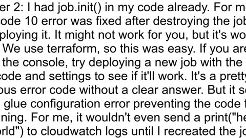 AWS Glue job fails with the error quotCommand failed with exit code 10quot