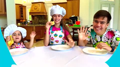 Nastya, Artem and Mia - Holding slimy thing and Doing Baking