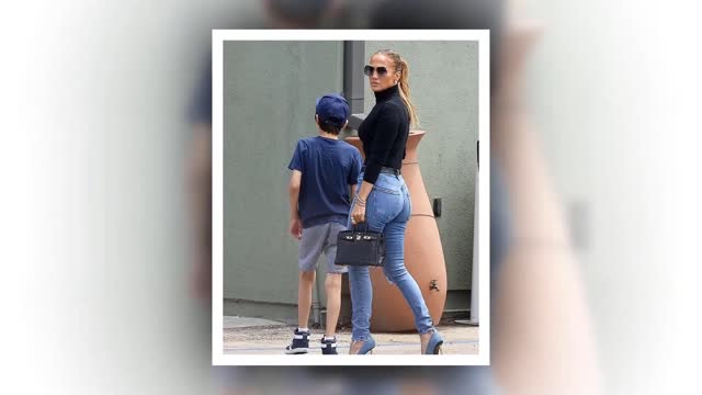Jennifer Lopez looks sleek in a turtleneck and tight jeans with her son Max.#jennifer #jlo