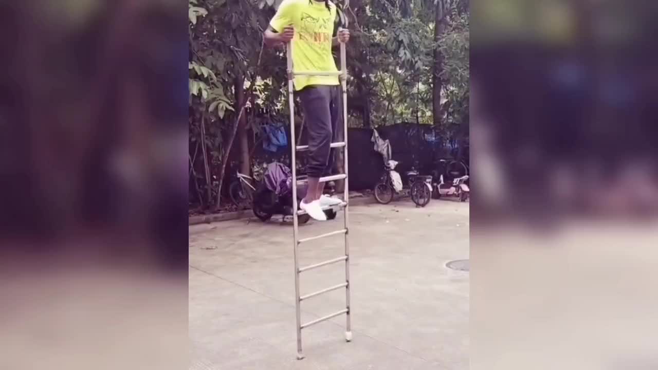 Boys do tricks, ladder also help