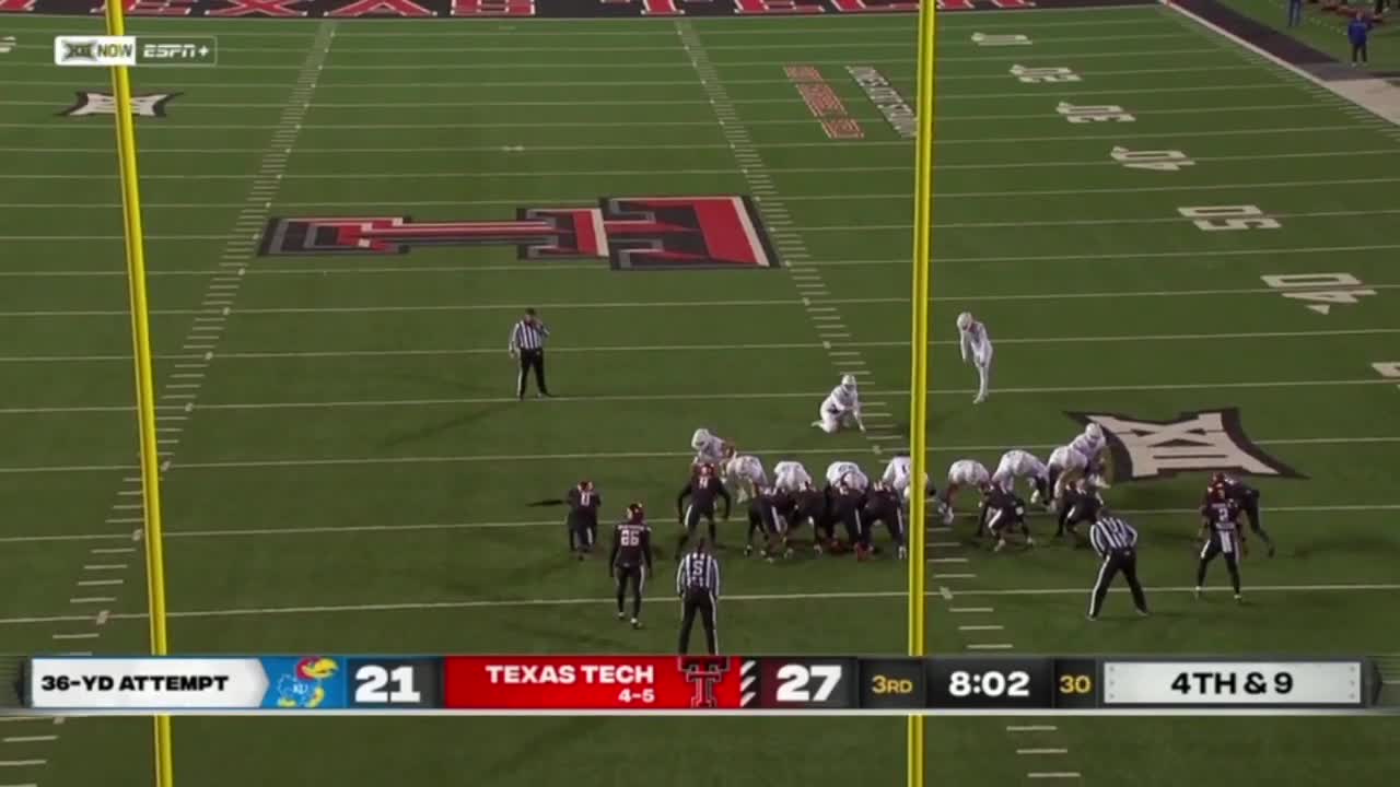 Kansas double doinks field goal vs Texas Tech