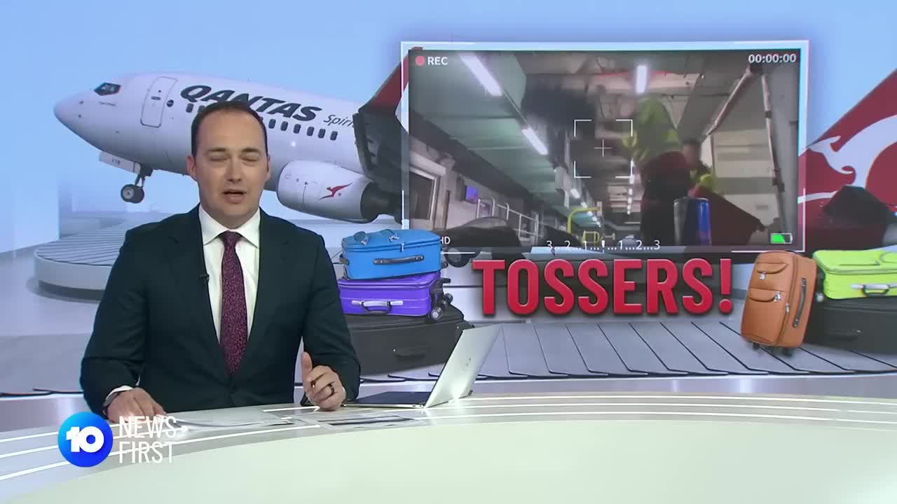 QANTAS Baggage Handlers Slam Bags Onto Carousel 10 News First