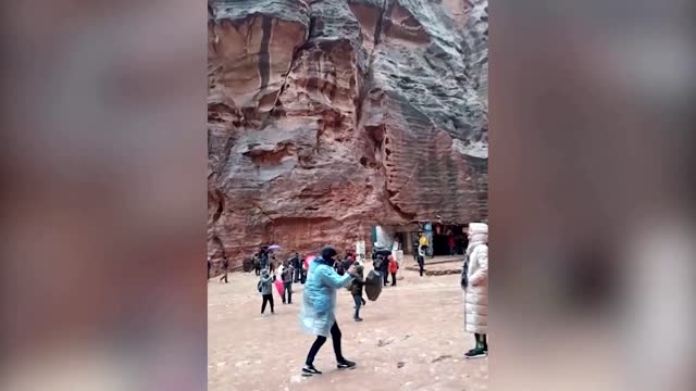Heavy rainfall creates waterfalls in ancient city of Petra
