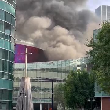 First Baptist church in Dallas on fire.
