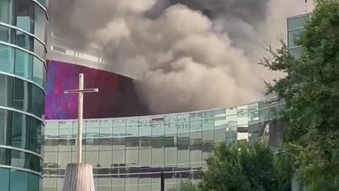 First Baptist church in Dallas on fire.