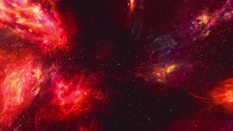 Traveled in 3D space among red nebulae like fire