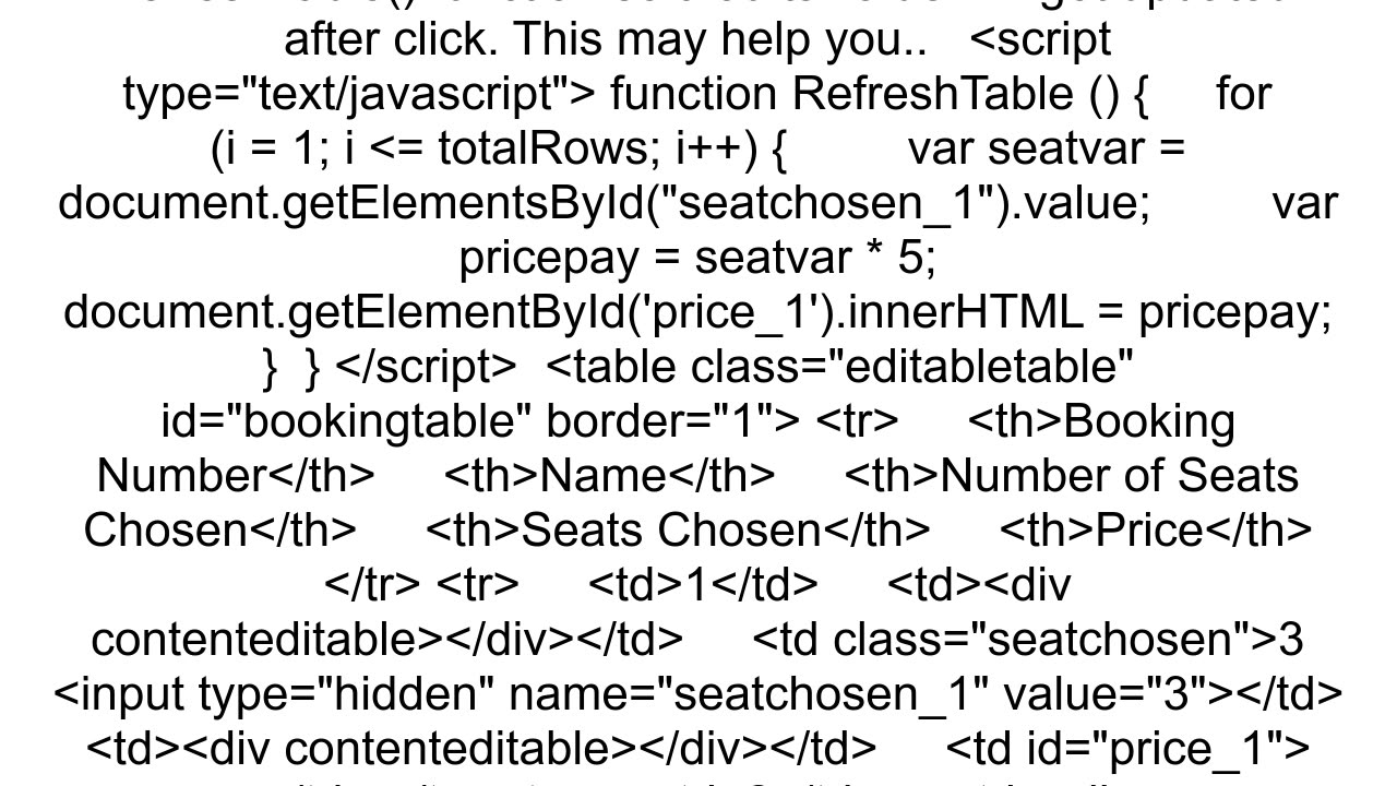 How do I refresh a HTML table after editing it