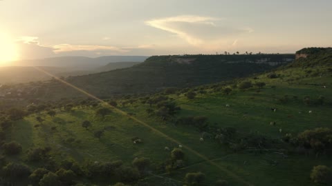 Set of plateaus seen from the heights in a sunset