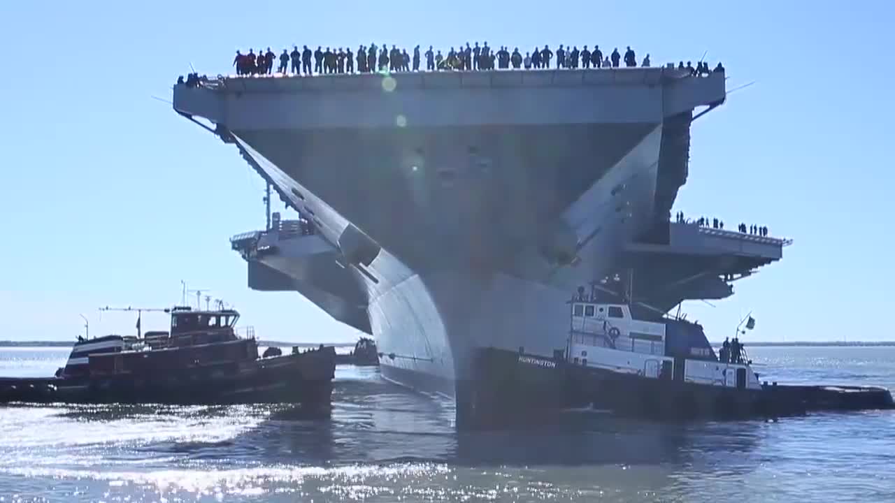 USS GERALD FORD CVN 78 Departs The Shipyard