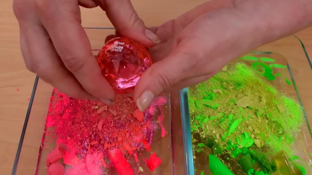 Neon Pink vs Neon Green Mixing Makeup Eyeshadow Into Slime Special Series 164 Sa