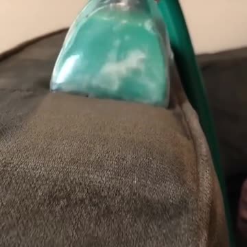 Cleaning couch with Bissel's Little Green Machine