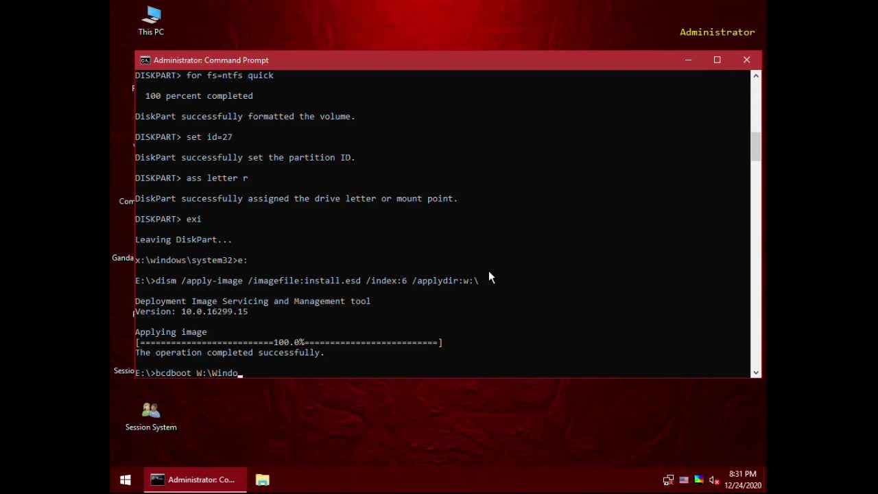Installing Windows 10 using Gandalf Windows 10 PE x64