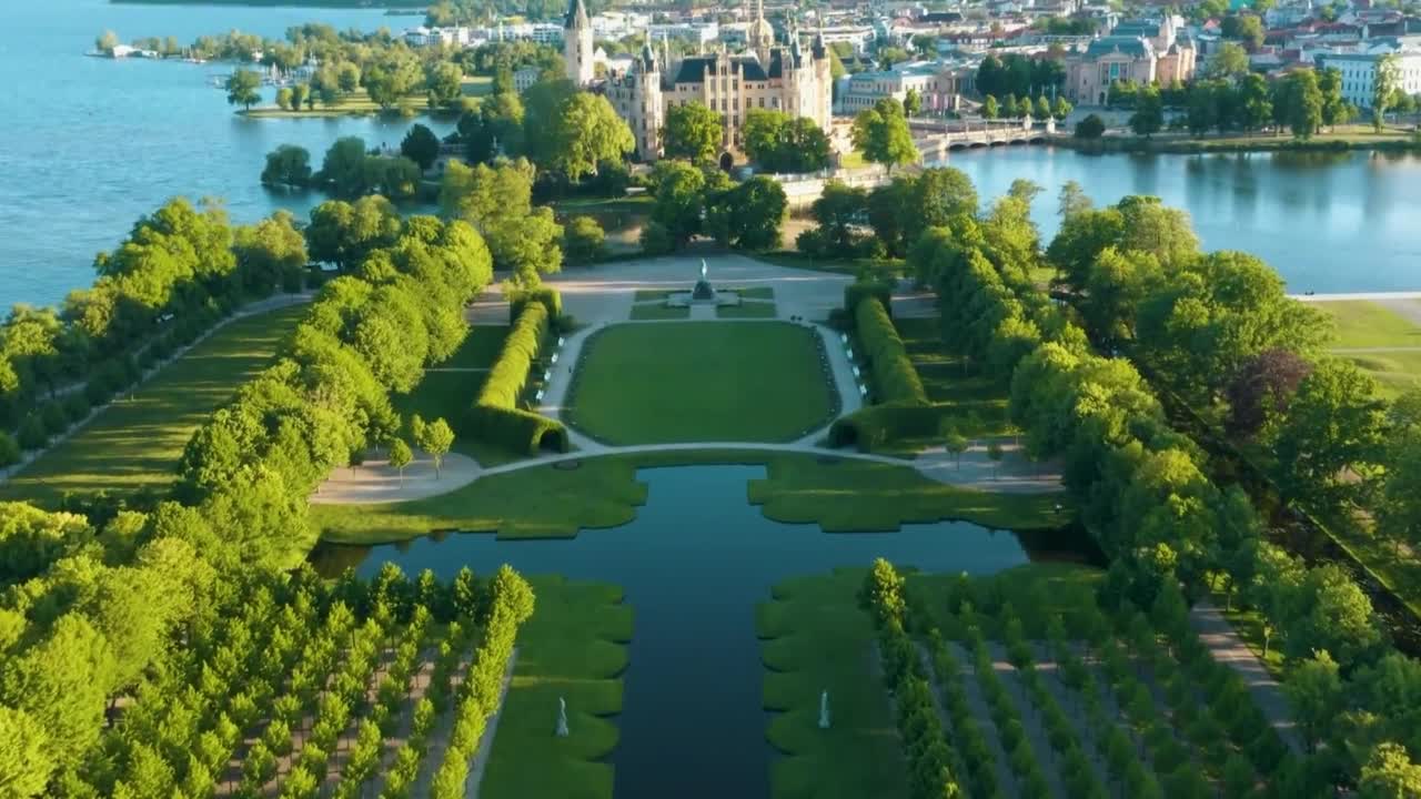 Shvelin Castle; On an island in Lake Shwerin; It was built in the 19th century,