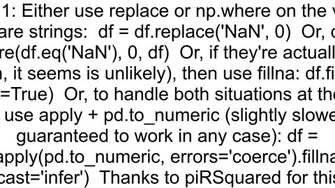 Converting NaN in dataframe to zero