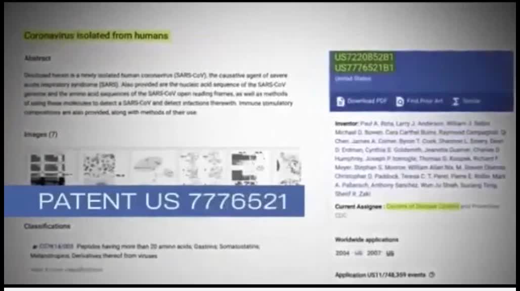 Fauci and CDC Patented the Covid Virus 2003-2018