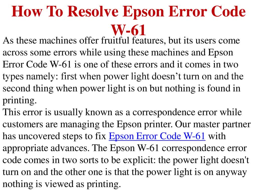 How To Resolve Epson Error Code W-61