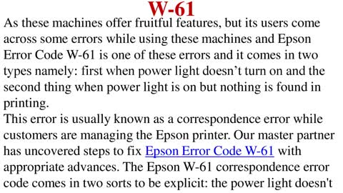 How To Resolve Epson Error Code W-61