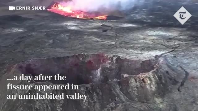 Spectators flock to dramatic volcanic eruption in Iceland